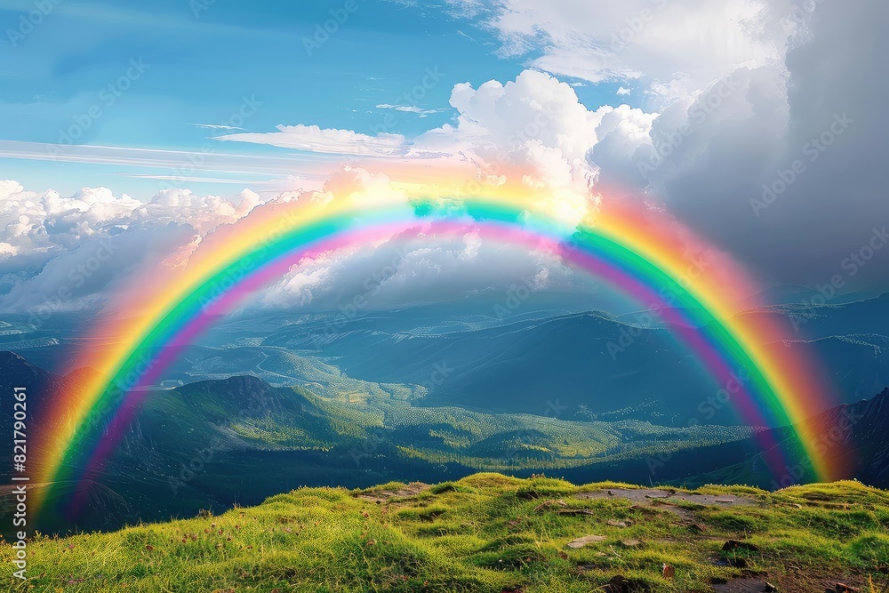 Amazing nature landscape with rainbow over the mountains. Amazing nature landscape with rainbow over the mountains.