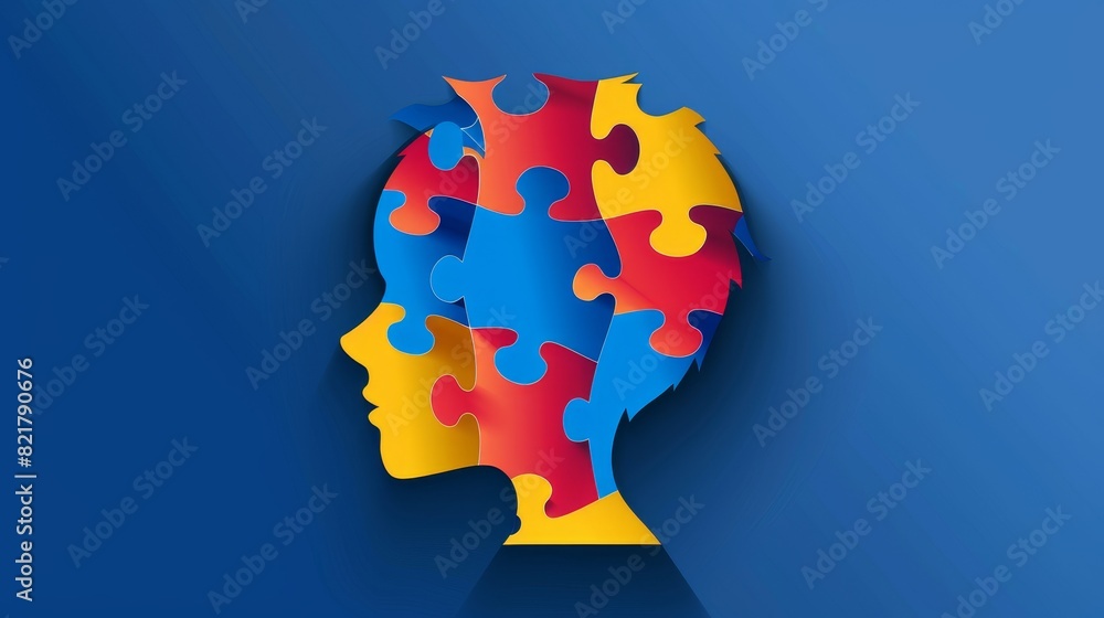 Puzzle pieces with the autistic child's head on them Puzzle pieces with the autistic child's head on them
