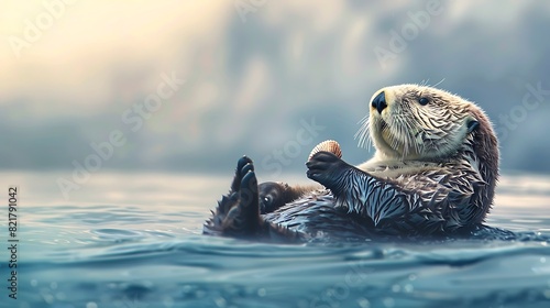 sea otter on back holding , ea otter floating holding