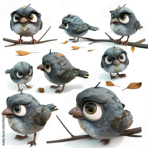 Little Cuckoo Bird Cute character multiple posses and expression children's book illustration style photo