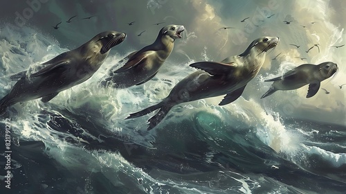 playful sea lions , sea lions playing