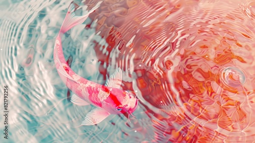 Close up view, flickering Pink koi Fosh, light tones, Whirlpool, transparent light pink water. photo