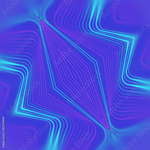 Symmetrical pattern of light blue stripes on blue background. 3d rendering digital illustration