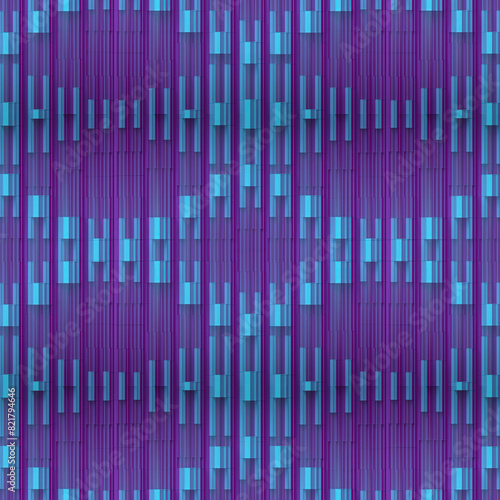 Fascinating wavy digital illustration of blue rectangular geometric shapes on a purple background. 3d rendering