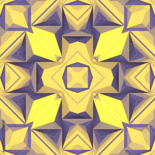 3d rendering digital illustration of yellow and purple geometric shapes