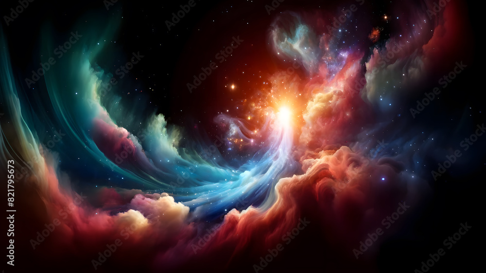 Obraz premium Colorful Cosmic Nebula with Ethereal Light A Journey Through Space
