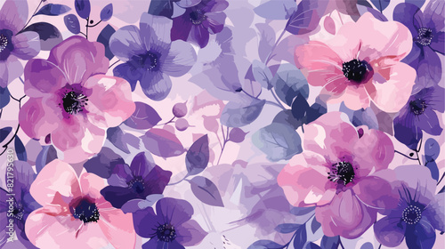 Purple pink floral pattern with watercolor for background