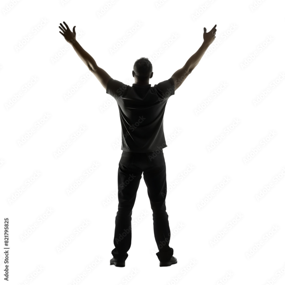 man raising both hands silhouette on transparent bg man raising both hands silhouette on transparent bg