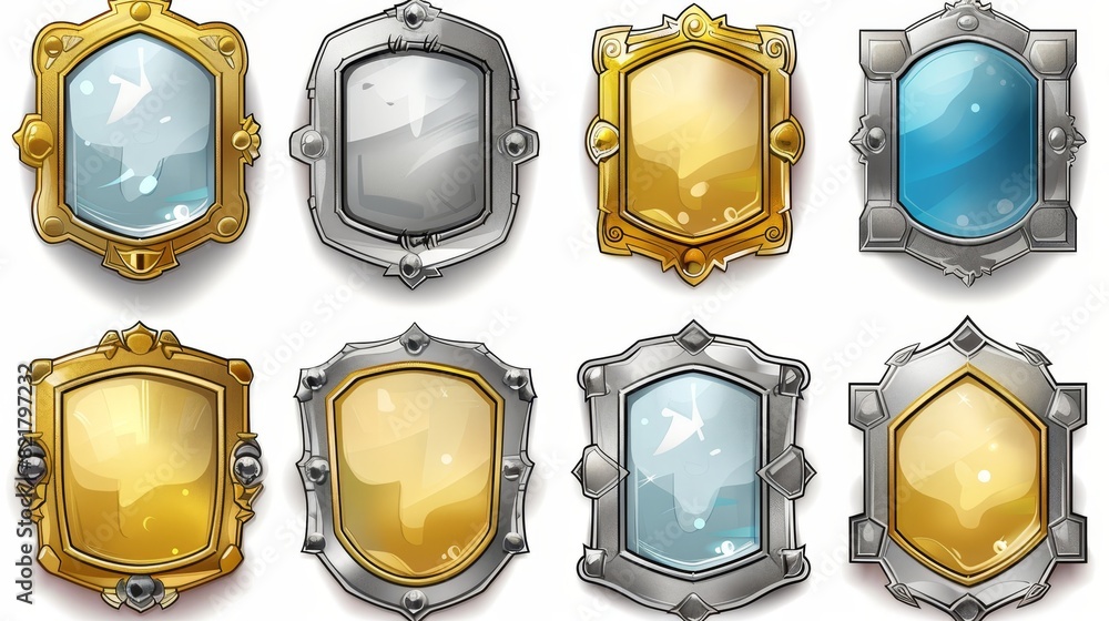 Fantasy gold and silver game frames in medieval style. Set of modern ...