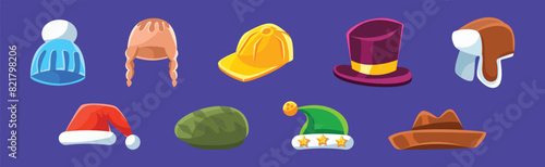 Different Hat and Headdress as Head Cover Vector Set