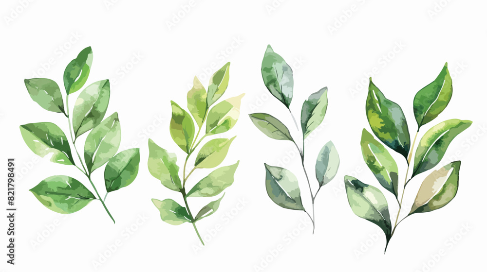 Leaves watercolor Four  Hand painting floral botanic