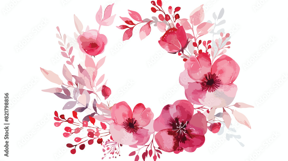 Red pink floral watercolor wreath for wedding birthda