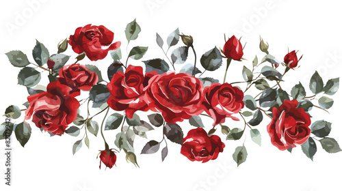 Red rose flower watercolor bouquet for background wed