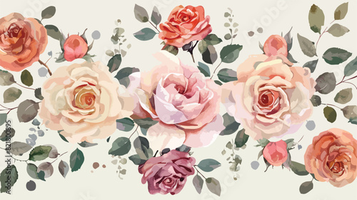 Rose flower bouquet collection with watercolor for background