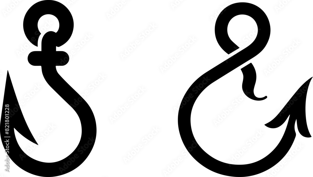 fishing hooks icons set. Simple hppks collection flat ctyle - stock vector fishing hooks icons set. Simple hppks collection flat ctyle - stock vector