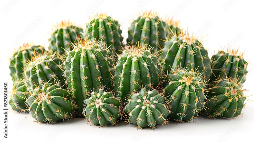 Fototapeta premium A variety of small cacti in a white background.