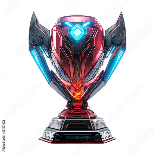 Cyberpunk Style Victory Trophy Isolated on Transparent Background, PNG, Cut Out. photo