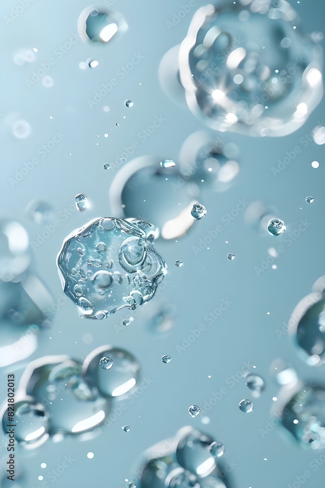 Cosmetic Essence, Liquid bubble, Molecule inside Liquid Bubble on water background