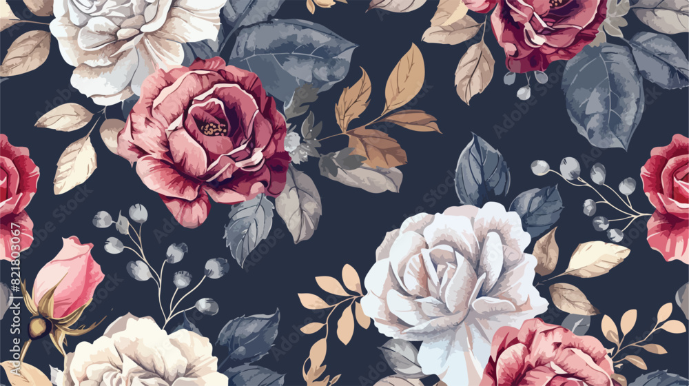 Seamless pattern of vintage floral with watercolor fo