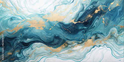Abstract art blue paint background with liquid fluid grunge texture. Light Blue Gold sparkle splatter golden abstract foil Background.