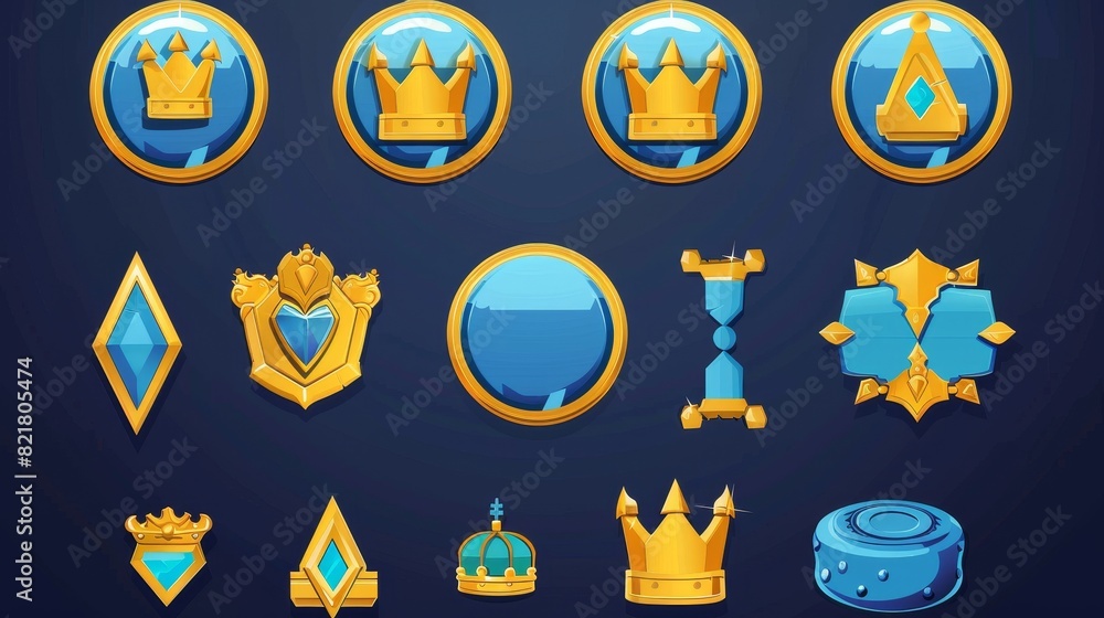 Game button animation set in medieval style with crown cartoon modern ...