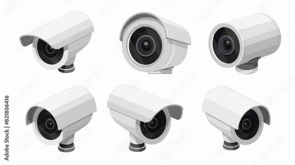 Various realistic set of 3D CCTV cameras isolated on white background. Modern illustration of a spy camera. Business security equipment for home, office, enterprise, crime prevention, and crime Various realistic set of 3D CCTV cameras isolated on white background. Modern illustration of a spy camera. Business security equipment for home, office, enterprise, crime prevention, and crime
