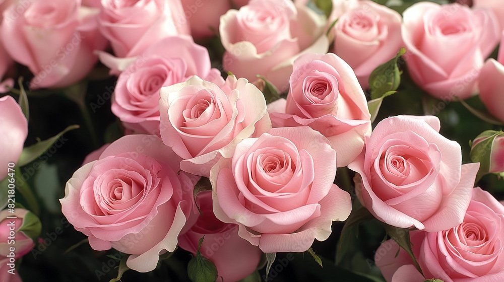 Image of pink roses in full bloom. Image of pink roses in full bloom.
