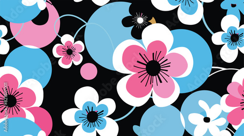 Sky Blue Pink And Black Colour Seamless Pattern Abstr