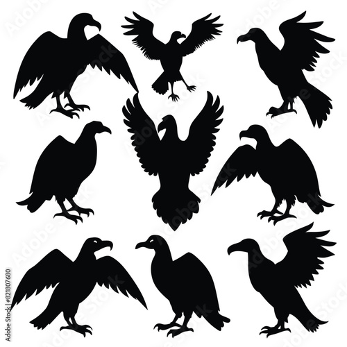 Set of Vulture animal black Silhouette Vector on a white background