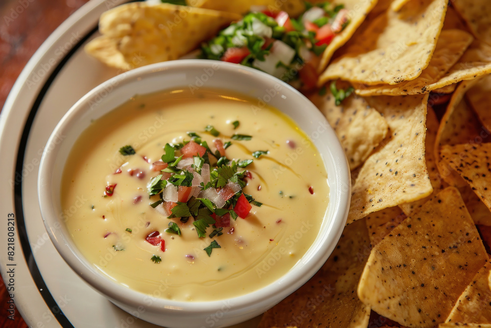 Creamy Queso Dip with Tortilla Chips and Salsa Creamy Queso Dip with Tortilla Chips and Salsa
