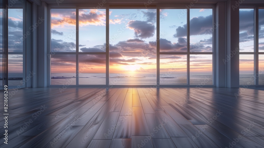 Fototapeta premium The view looking out of the window overlooking the sea.