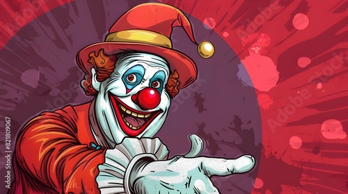 Goofy Guy in Clown Makeup. Funny Clown Character in Bright Makeup