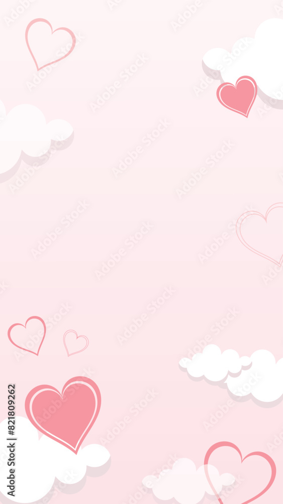 Happy Valentine's day poster, layout, flyer or voucher. Beautiful paper cut white clouds with white heart frame on pink background. Vector illustration. Love concept text banner template
