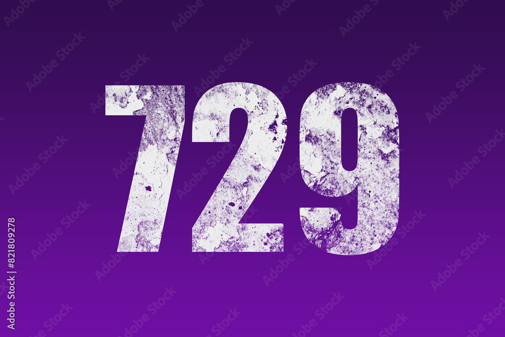 flat white grunge number of 729 on purple background. flat white grunge number of 729 on purple background.