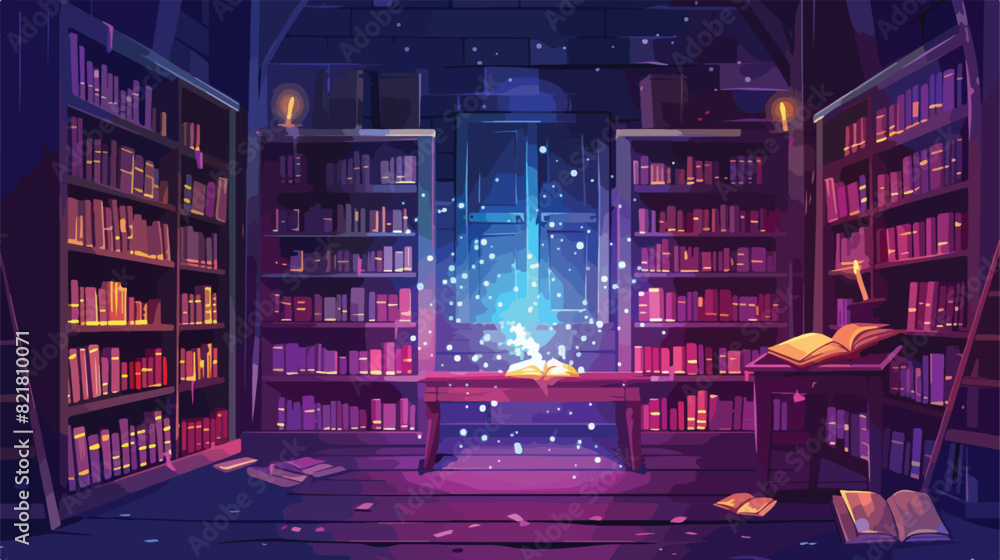 Magic library for wizard and witch education with fly