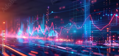 Abstract representation of financial data and stock market trends with glowing graphs and futuristic details.