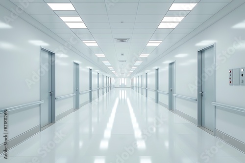 A bright corridor without people in a newly renovated hospital photo