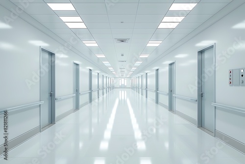 A bright corridor without people in a newly renovated hospital