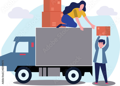 The girl is taking the box from the boy.