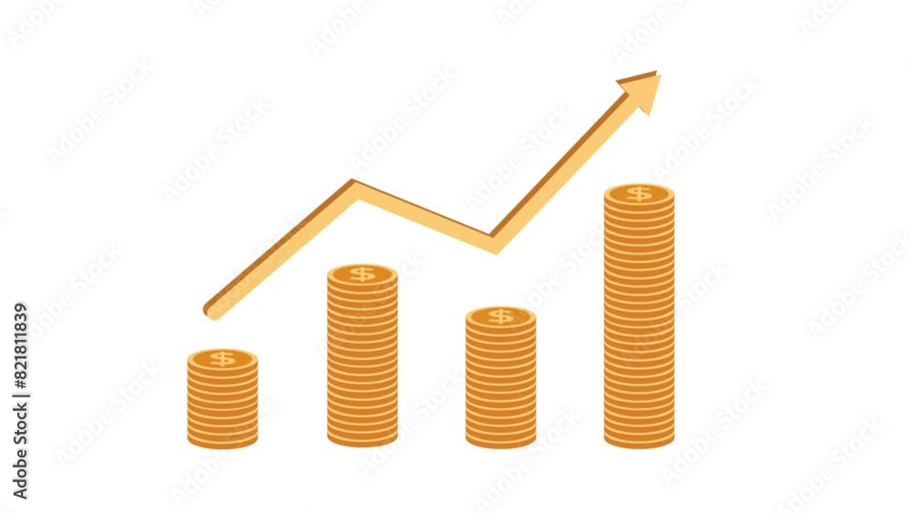 Golden dollar coin graph chart animation Golden dollar coin graph chart animation