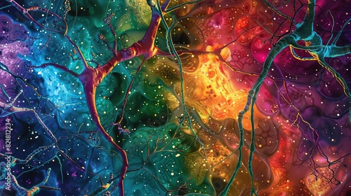 Closeup view of neurons and synapses photo