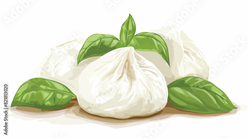 Tasty Burrata cheese on white background Vector style
