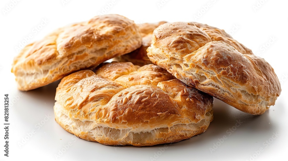 Image of four golden brown hamburger buns on a white background. Image of four golden brown hamburger buns on a white background.