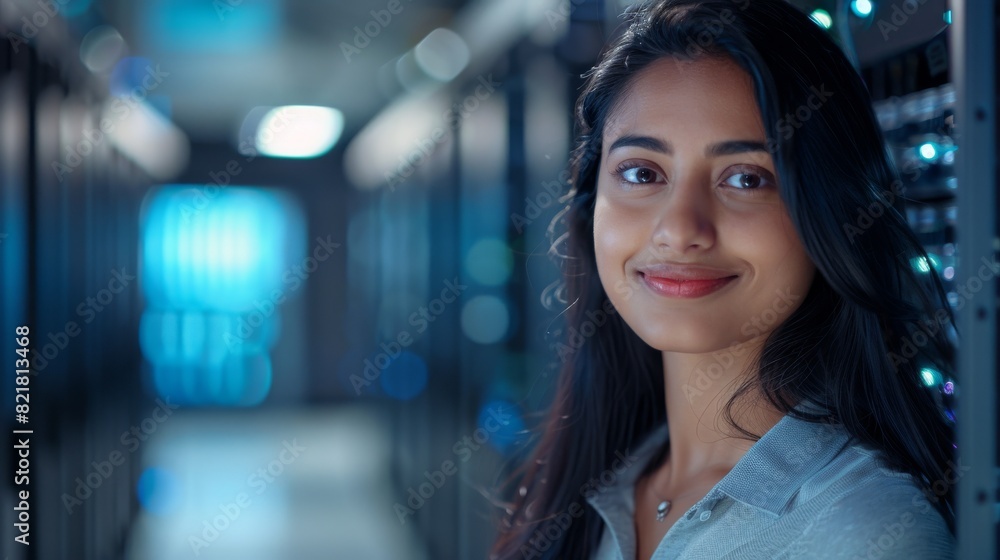 custom made wallpaper toronto digitalBeautiful IT Specialist Posing for the Camera in Data Science Laboratory. Successful Indian Woman Working in Cloud Computing Company.