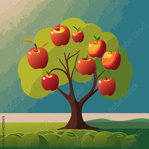 Green Apple tree vector 10 eps illustration. Fruit tree