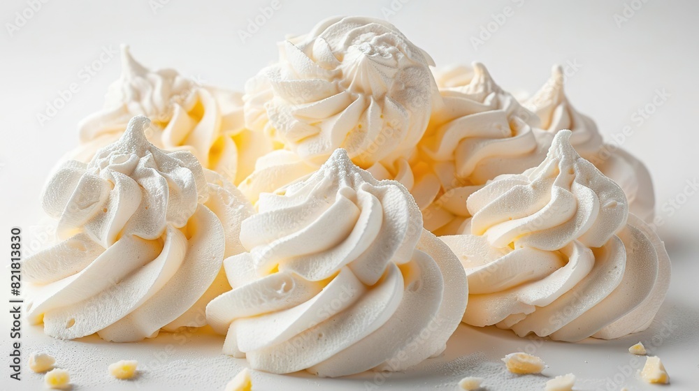 Image shows a closeup of a group of white icing rosettes. The icing is arranged in a circular pattern. Image shows a closeup of a group of white icing rosettes. The icing is arranged in a circular pattern.