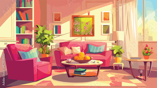 Modern living room interior. Vector cartoon illustration