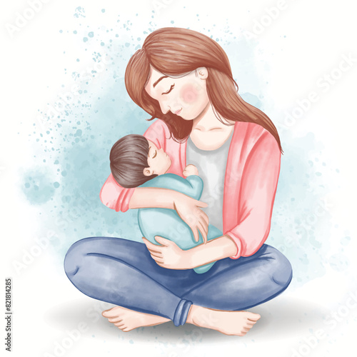 Mom and Baby Watercolor Illustration for Happy Mother's Day