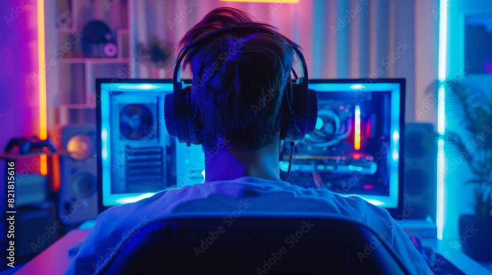 Playing a First-Person Shooter Online Video Game on his Personal ...