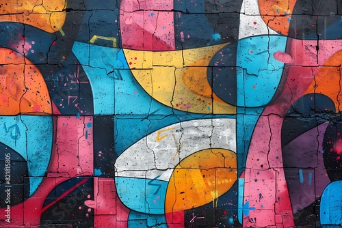 A vibrant  seamless pattern of colorful graffiti art layered on a weathered concrete wall  showcasing urban street art